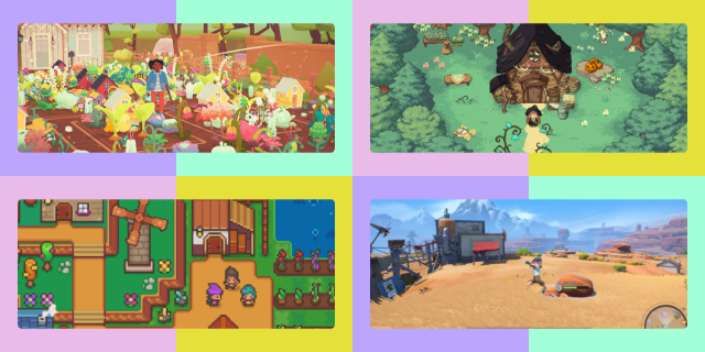 The games Ooblets, Little With in the Woods, Littlewood, and My Time at Sandrock.