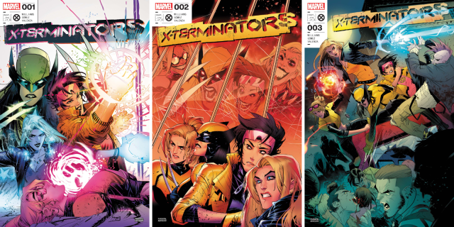 Three covers from the Marvel X-Terminators series, issues #1-3. Each shows different groups of X-Men (predominately the women X-men)