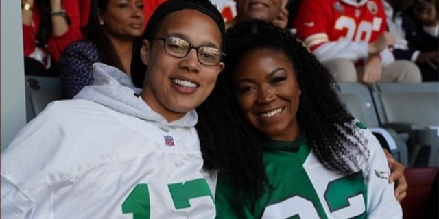 Brittney and Cherelle Griner in Eagles jerseys at the Super Bowl in Phoenix, AZ