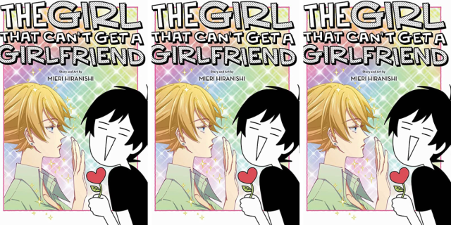 The Girls That Can't Get a Girlfriend by Mieri Hiranishi features a blonde girl with swirly hair holding a hand up to a brunette girl holding a heart with her mouth open