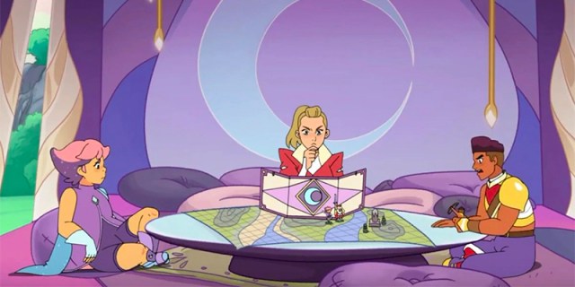 She-Ra, Bow, and Glimmer play Dungeons and Dragon in She-Ra and the Princesses of Power.