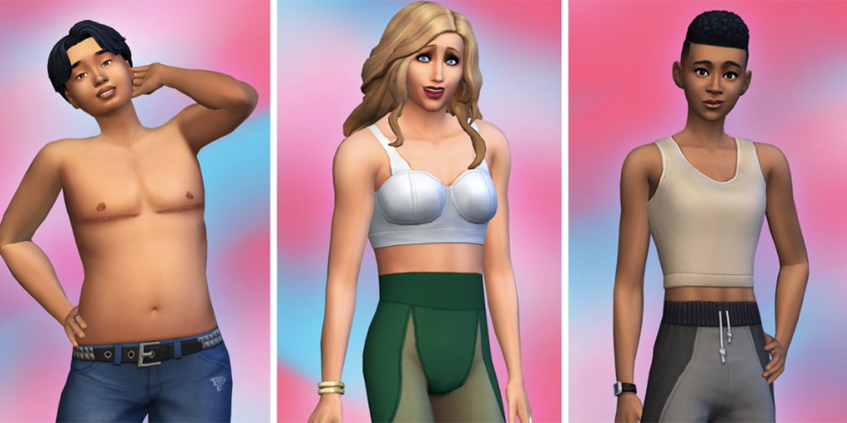 Three new trans aesthetics on Sims 4: top surgery scars, shapewear, and a binder!