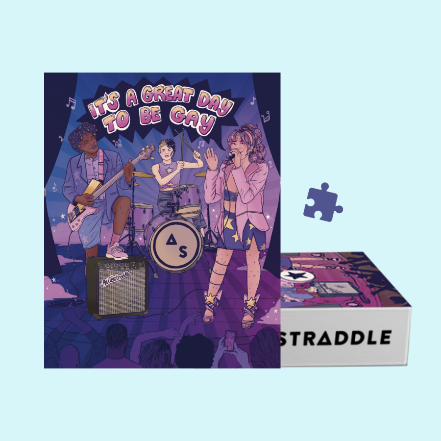 a mock up of the puzzle with the above artwork from the it's a great day to be gay print