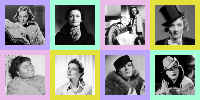 Feature Image of quiz results: Talullah Bankhead, Mercedes De Acosta, Barbara Stanwyck, Marlene Dietrich. Row Two: Hattie McDaniel, Katharine Hepburn, Greta Garbo, Joan Crawford