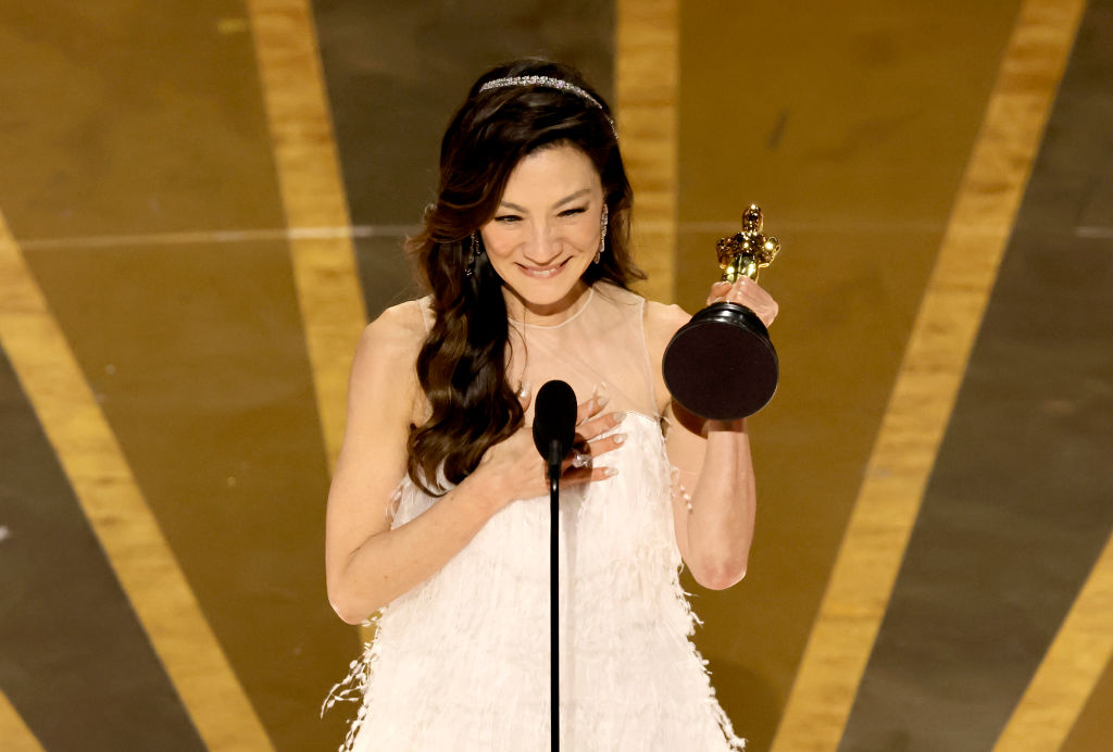 HOLLYWOOD, CALIFORNIA - MARCH 12: Michelle Yeoh accepts the Best Actress award for "Everything Everywhere All at Once" onstage during the 95th Annual Academy Awards at Dolby Theatre on March 12, 2023 in Hollywood, California. (Photo by Kevin Winter/Getty Images)