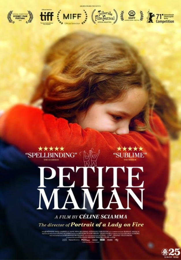 the cover of petite maman features two children embracing