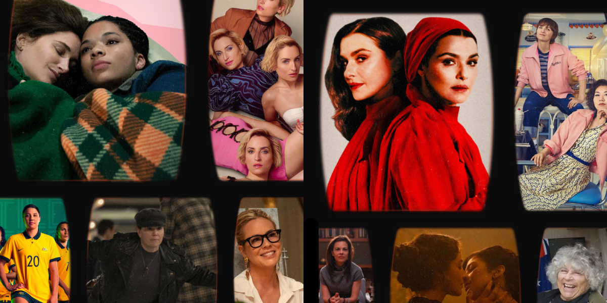 collage: Tiny Beautiful Things, Slip, Dead Ringers, Grease: Rise of the Pink Ladies. Second row: The Matildas, Marvelous Mrs Maisel, Beef, Couples Therapy, Walker: Independence, Miriam Margolyes: Almost Australian