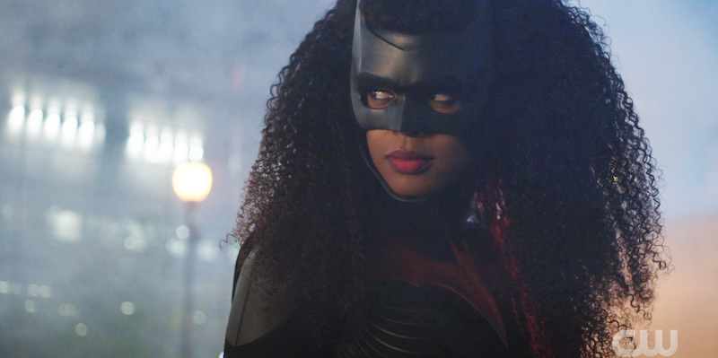 screenshot of ryan wilder as batwoman looking over her shoulder