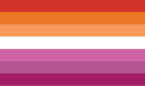 lesbian pride flag in oranges, pinks, and a white stripe in the middle
