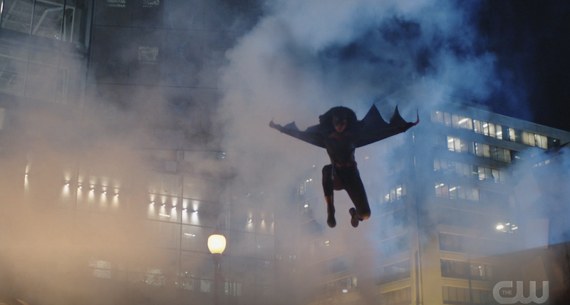 screenshot of batwoman flying down from the sky