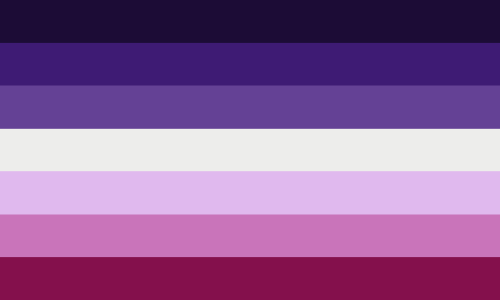 Flag with 7 stripes: Dark purple, purple, medium lavender, off-white, light pinkish-purple, muted pastel pink, dark pink