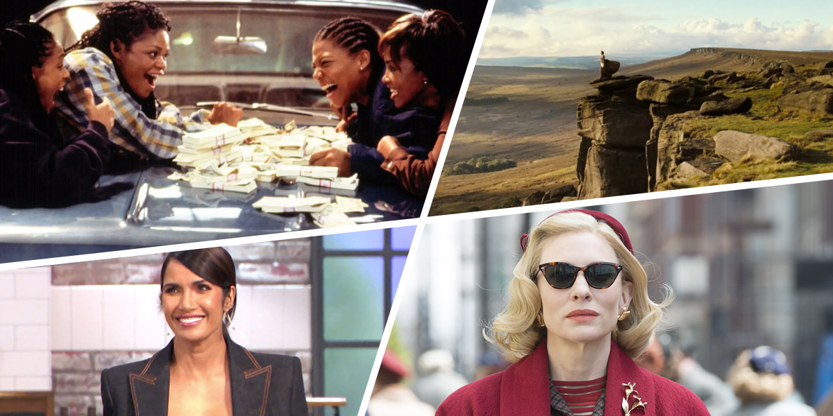 Four images from movies mentioned in this post: Set It Off, Pride and Prejudice, Top Chef, and Carol
