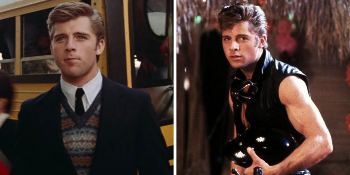 Michael from "Grease 2" splitscreen: in a sweater vest and a blazer, then in a leather sleeveless ajcket