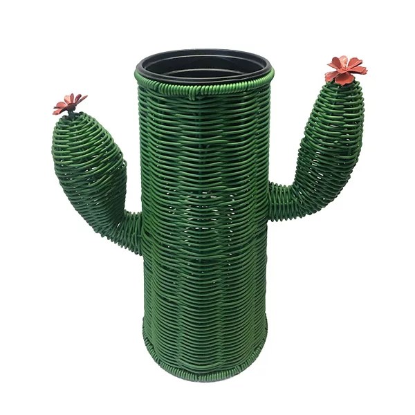 wicker tabletop planter shaped like a cactus