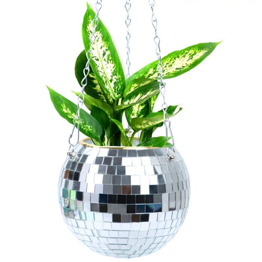 a hanging planter shaped like a disco ball