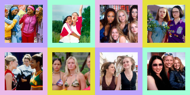 Top row: Cheetah Girls, Bring It On, Coyote Ugly and Ghost World. Bottom row: Bring it On, Blue Crush, Thirteen, Charlie's Angels