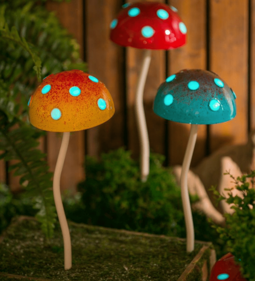 three glowing mushroom plant picks