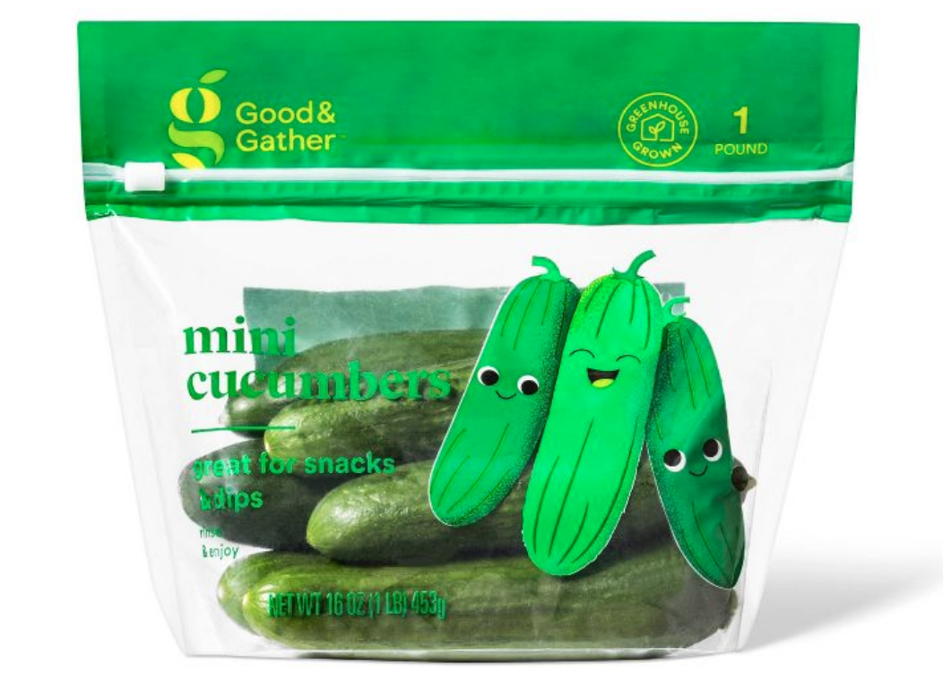 a bag of mini cucumbers