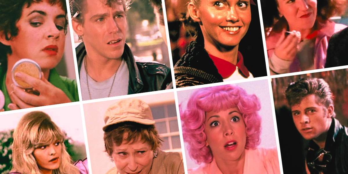 Collage: Rizzo, Kenicke, Sandy, Jan on top row Stephanie, Mrs Murdoch, Frenchie and Michael on the bottom row