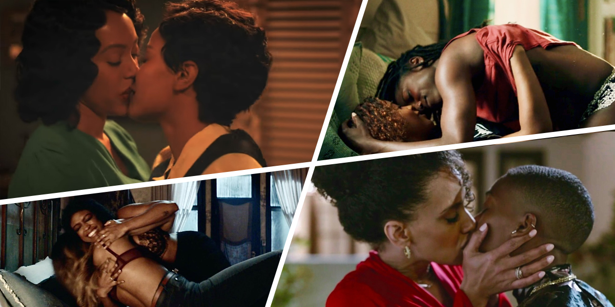 Four Black sapphic TV couples kissing in various states of sexy undress!