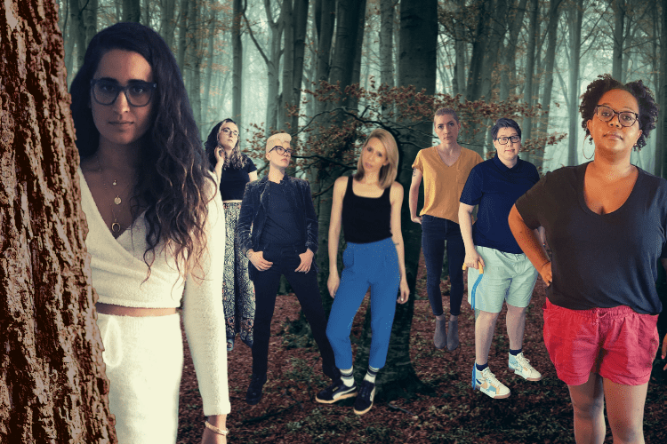 the autostraddle team is posed a la a press photo from wayward pines