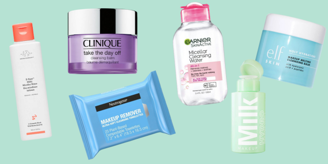 makeup wipes, micellar water, and makeup cleansing balm