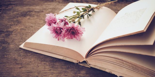 flowers on an open book