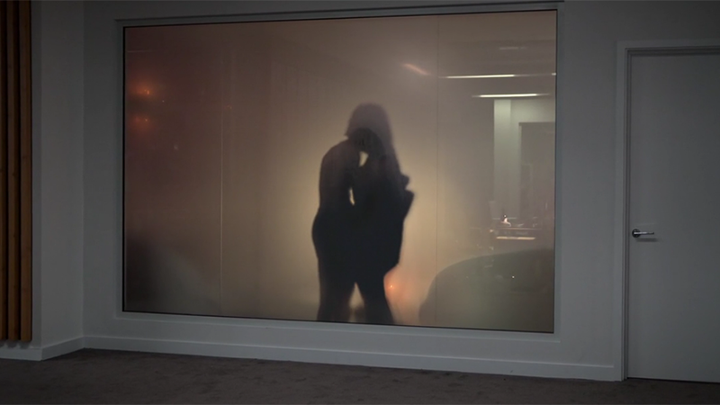 Keeley and Jack kiss behind frosted glass