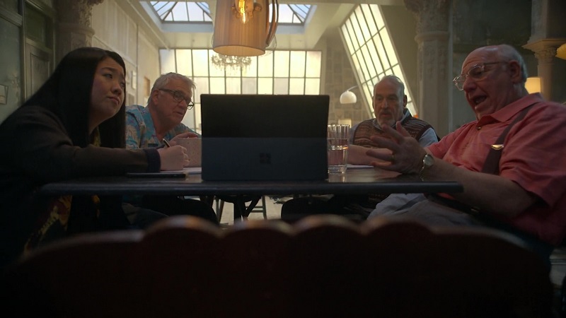 (L to R) Alice, Murray, Morty and Morrie gather around the Coterie table and work on future sketches for America’s Funniest Ferrets & Friends.