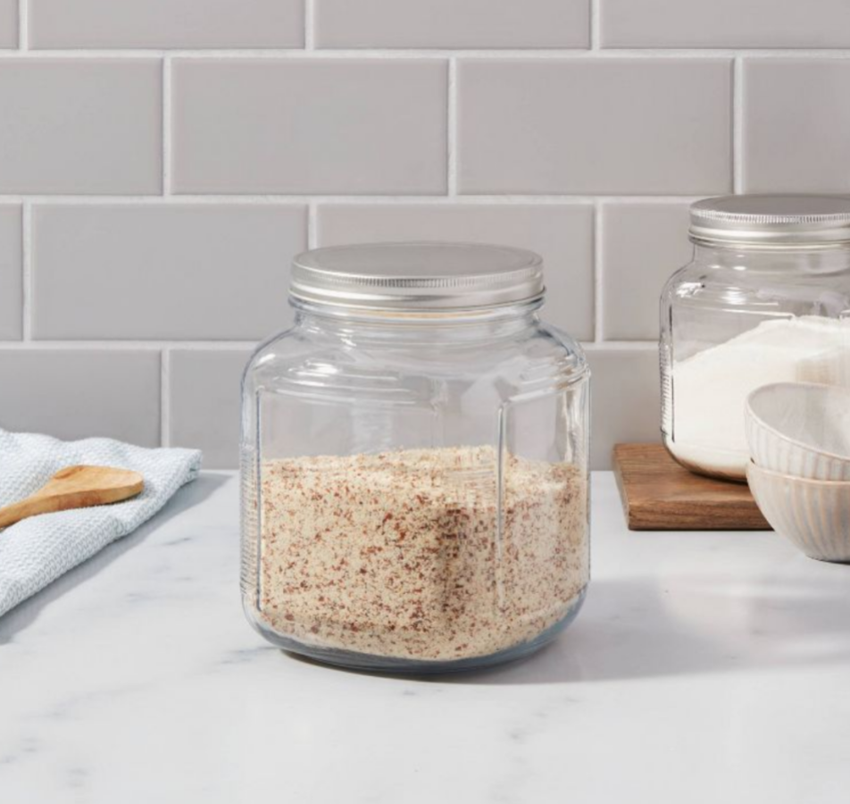 glass jar with lid containing granola