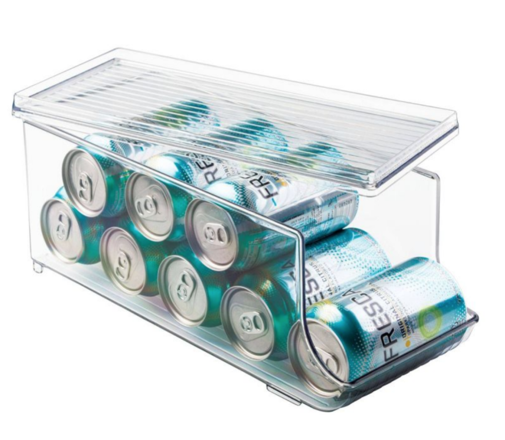 a storage bin with cans of Fresca in it