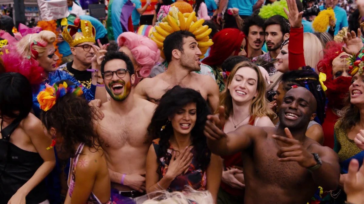 the cast of Sense8 in a Pride parade