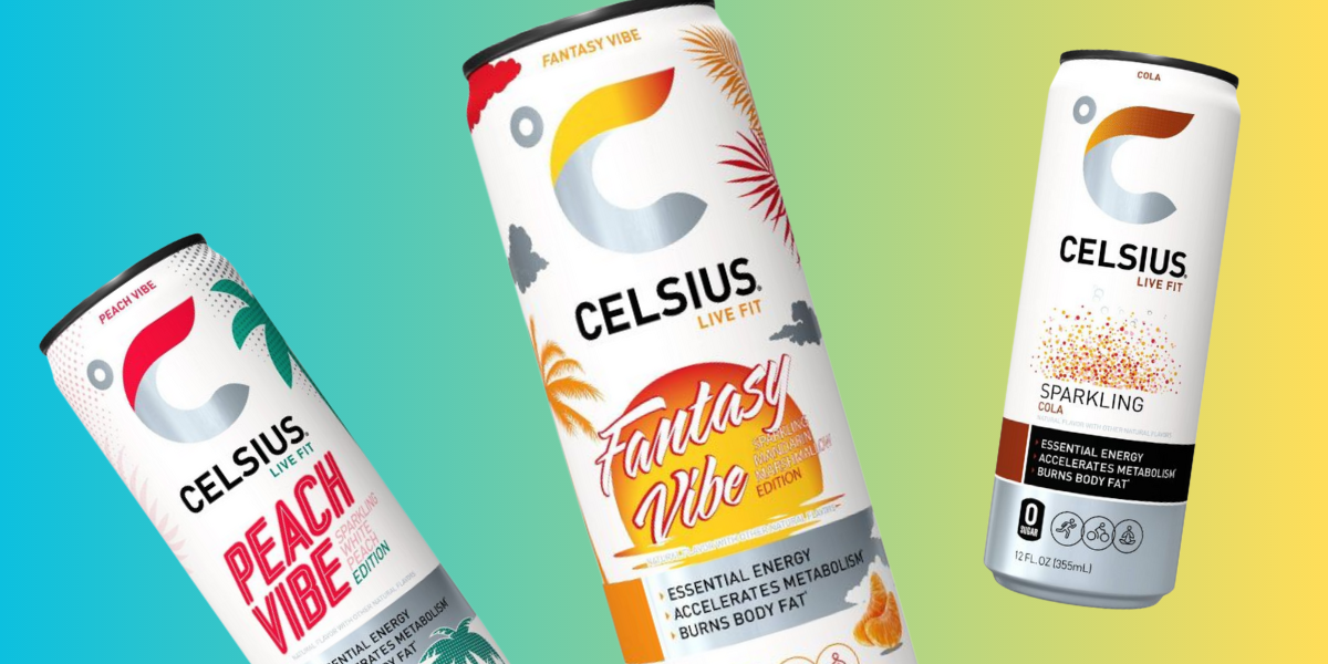 celcius peach vibe, celcius fantasy vibe, and celcius cola