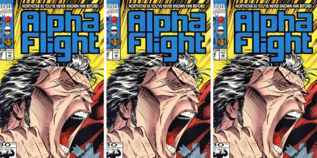an Alpha Flight cover with Northstar shouting on it and the words "NORTHSTAR LIKE YOU'VE NEVER SEEN HIM BEFORE"