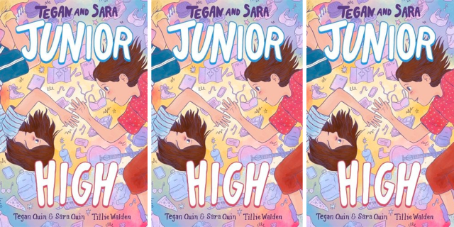 Tegan and Sara, as drawn by Tillie Walden, on the cover of their new graphic novel, Junior High