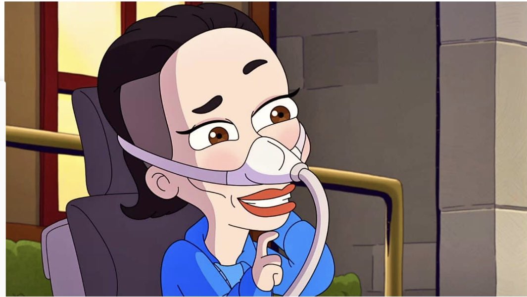 An animated version of Alice Wong — in her trademark cherry red lipstick — on Human Resources 