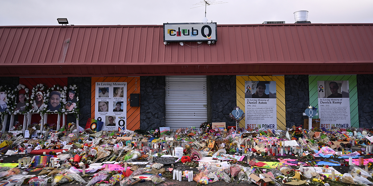Club Q and the memorial for the victims of the shooting photographed in Colorado Springs, Colorado on Tuesday, November 29, 2022.