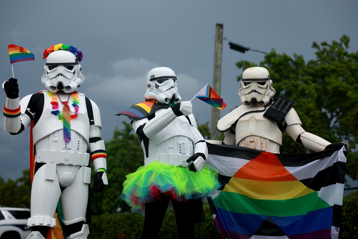 WILTON MANORS, FLORIDA - JUNE 17: People dressed up as Star Wars characters participate in the Stonewall Pride parade on June 17, 2023 in Wilton Manors, Florida. Even as Florida Gov. Ron DeSantis and Florida lawmakers passed anti-LGBTQ laws, the Stonewall Pride event brought nearly 50,000 people together to celebrate the LGBTQ community. The festival uses the name of the Stonewall riots, a series of protests in New York City that sparked the beginning of the modern gay liberation movement in 1969. (Photo by Joe Raedle/Getty Images)