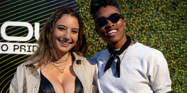 WEST HOLLYWOOD, CALIFORNIA - JUNE 03: (L-R) Reality TV personalities Lexi Goldberg and Mal Wright of the Netflix program "The Ultimatum: Queer Love" attends Outloud at Weho Pride 2023 at West Hollywood Park on June 03, 2023 in West Hollywood, California. (Photo by Scott Dudelson/Getty Images)