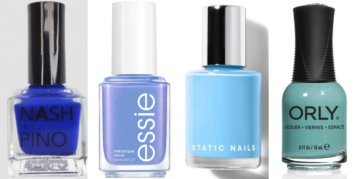 four blue nail polishes
