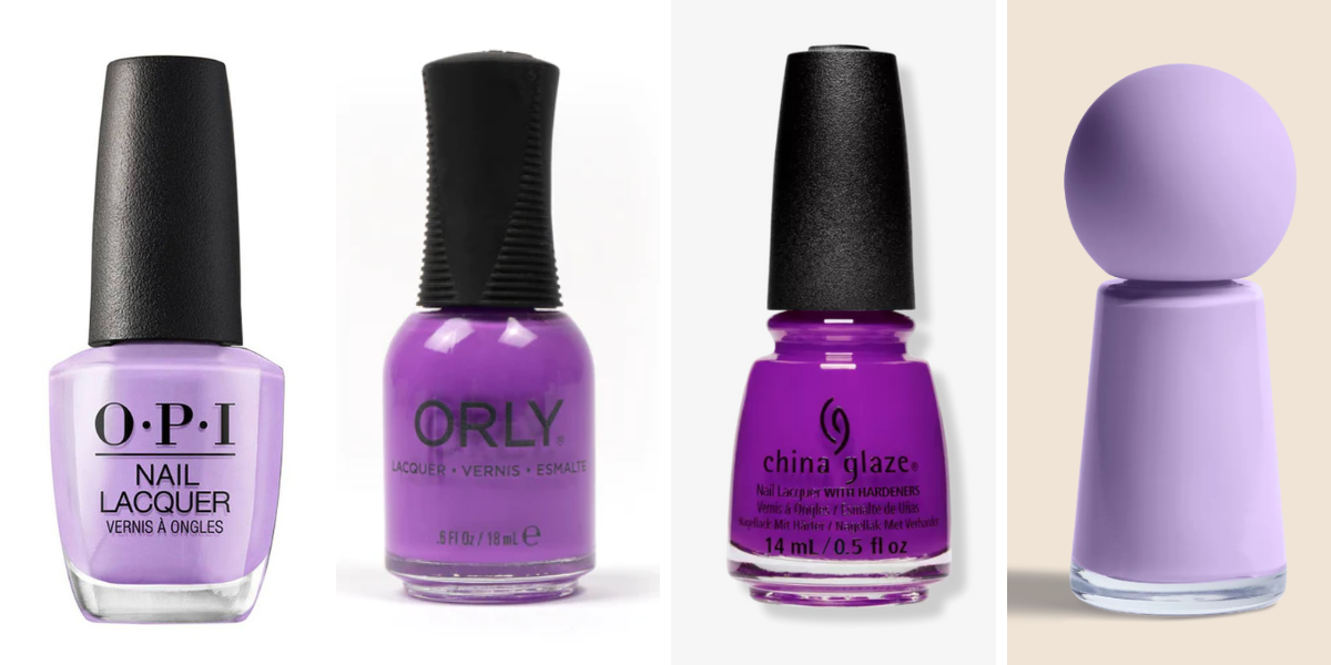 four purple nail polishes