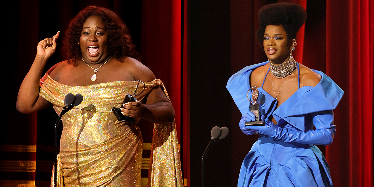 Alex Newell and J. Harrison Ghee accept their Tony Awards