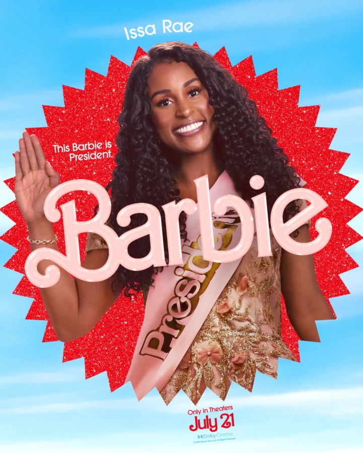 Issa Rae as President Barbie (she has on a ball gown and a sash that says "President")