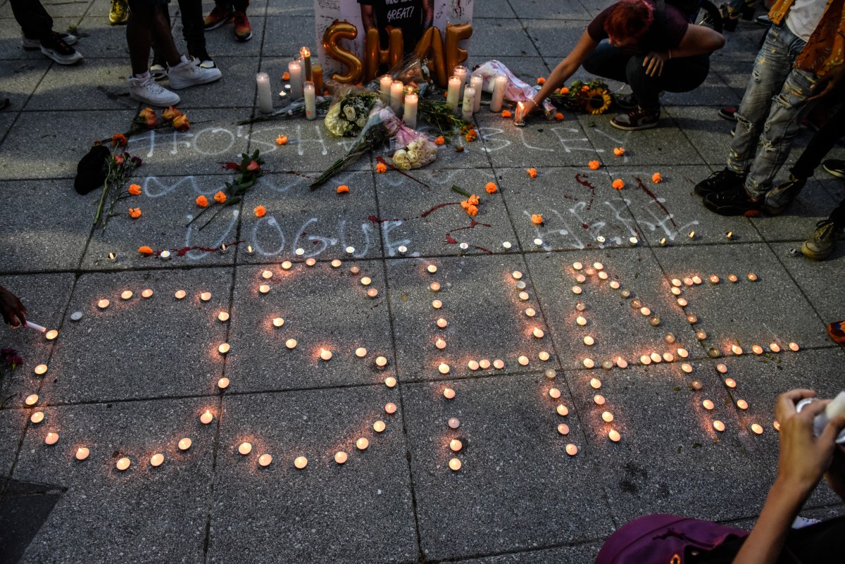 NEW YORK, NEW YORK - AUGUST 5: People create a makeshift memorial for O'Shae Sibley on August 5, 2023 in New York City. O'Shae Sibley was stabbed to death at a gas station in Brooklyn on July 29th after being seen dancing in the parking lot. 