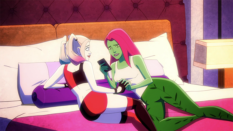 Harley and Ivy lay together in bed in Harley Quinn season 4