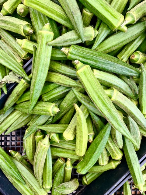 a pile of green okra