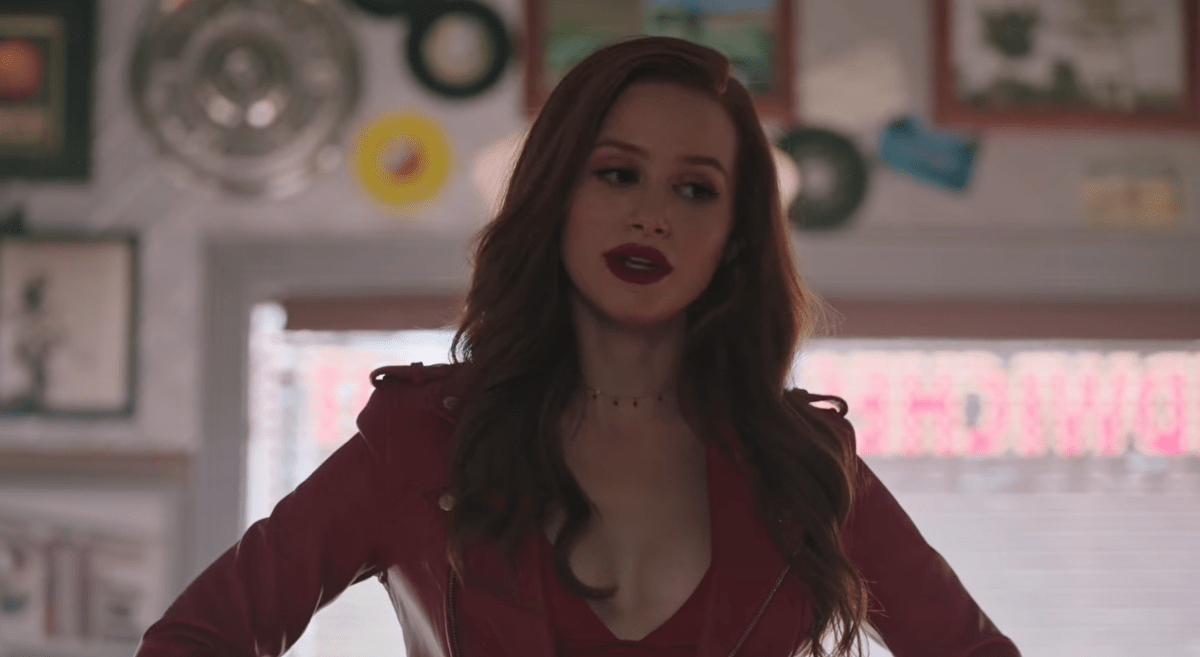 Cheryl Blossom in a red bra and red jacket in Riverdale