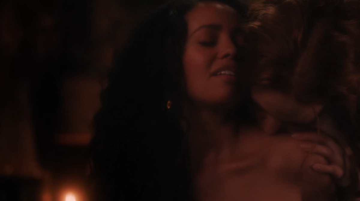 Abigail kisses the neck of Thomasina on Riverdale