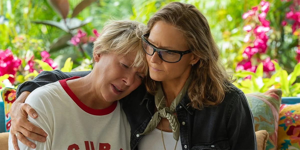 Annette Bening and Jodie Foster in embrace in a still from the forthcoming biopic Nyad