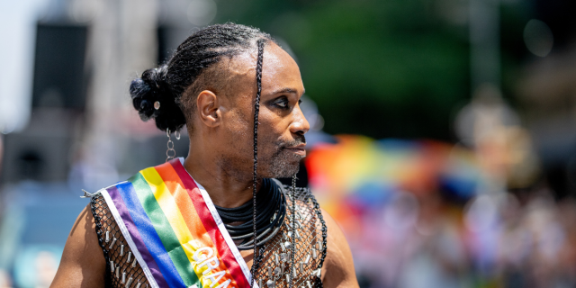 Billy Porter as the Grand Marshall at NYC Pride 2023 with a rainbow sash